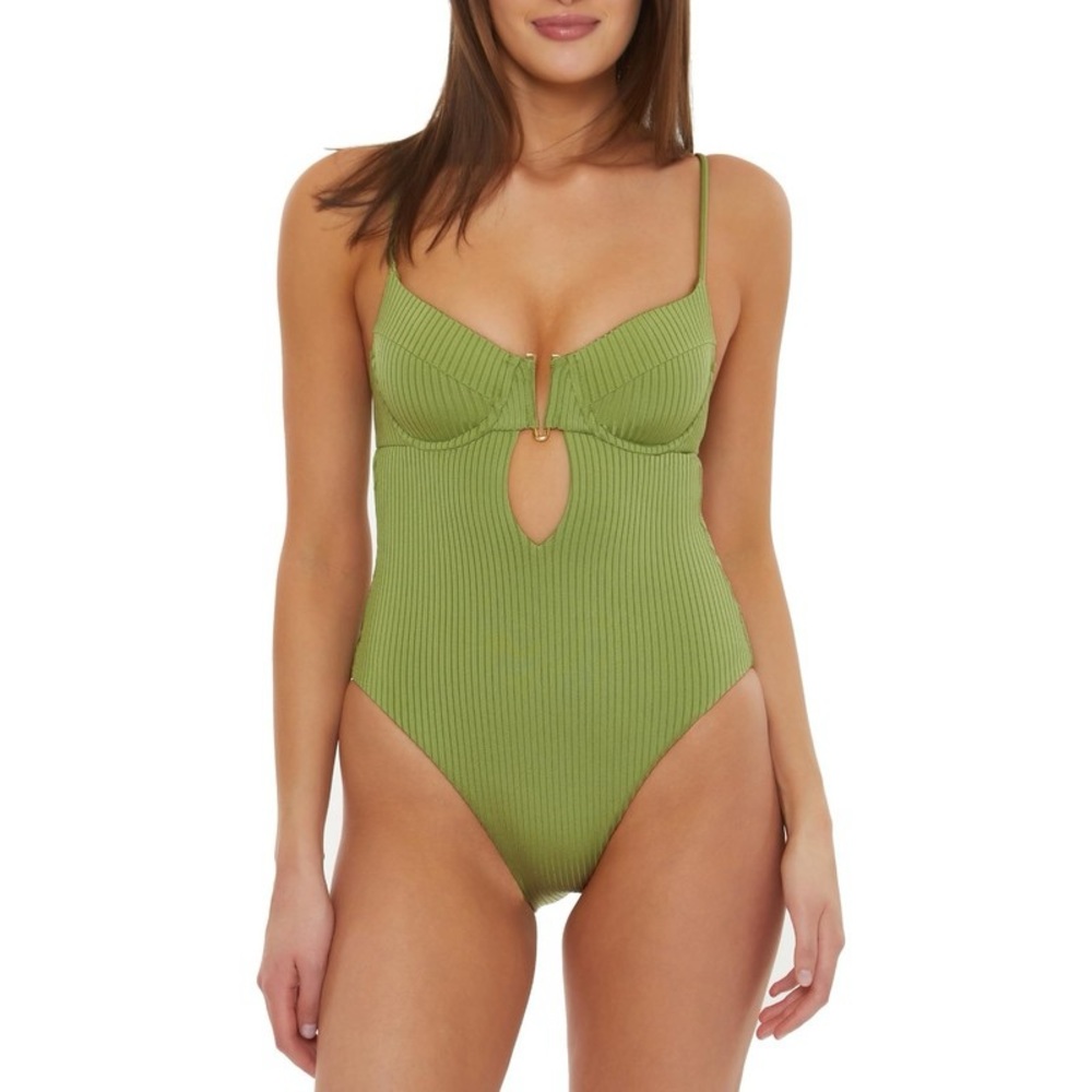 NWT Green Ribbed One-Piece Keyhole Swimsuit